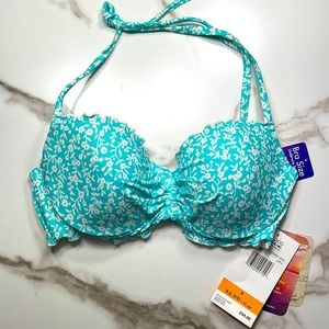 Coco Rave Aqua floral Ruffle edge Underwire 32 DD cup swim top